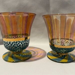 MacKenzie-Childs Circus Striped Beaker Footed Tumbler Glass (set of 2)